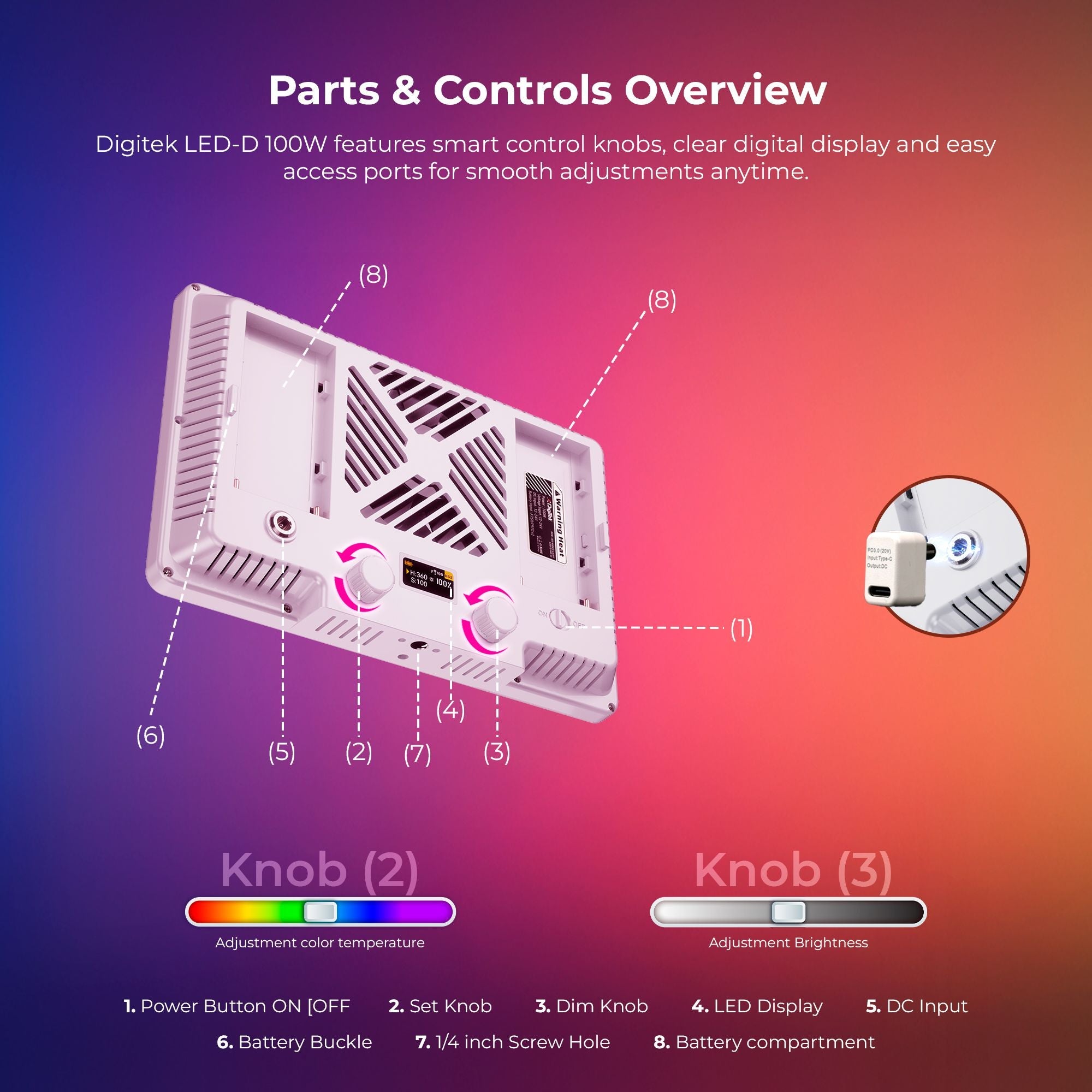 Digitek (LED-D100W RGB) 100W RGB LED Video Light with Softbox & Power Bank