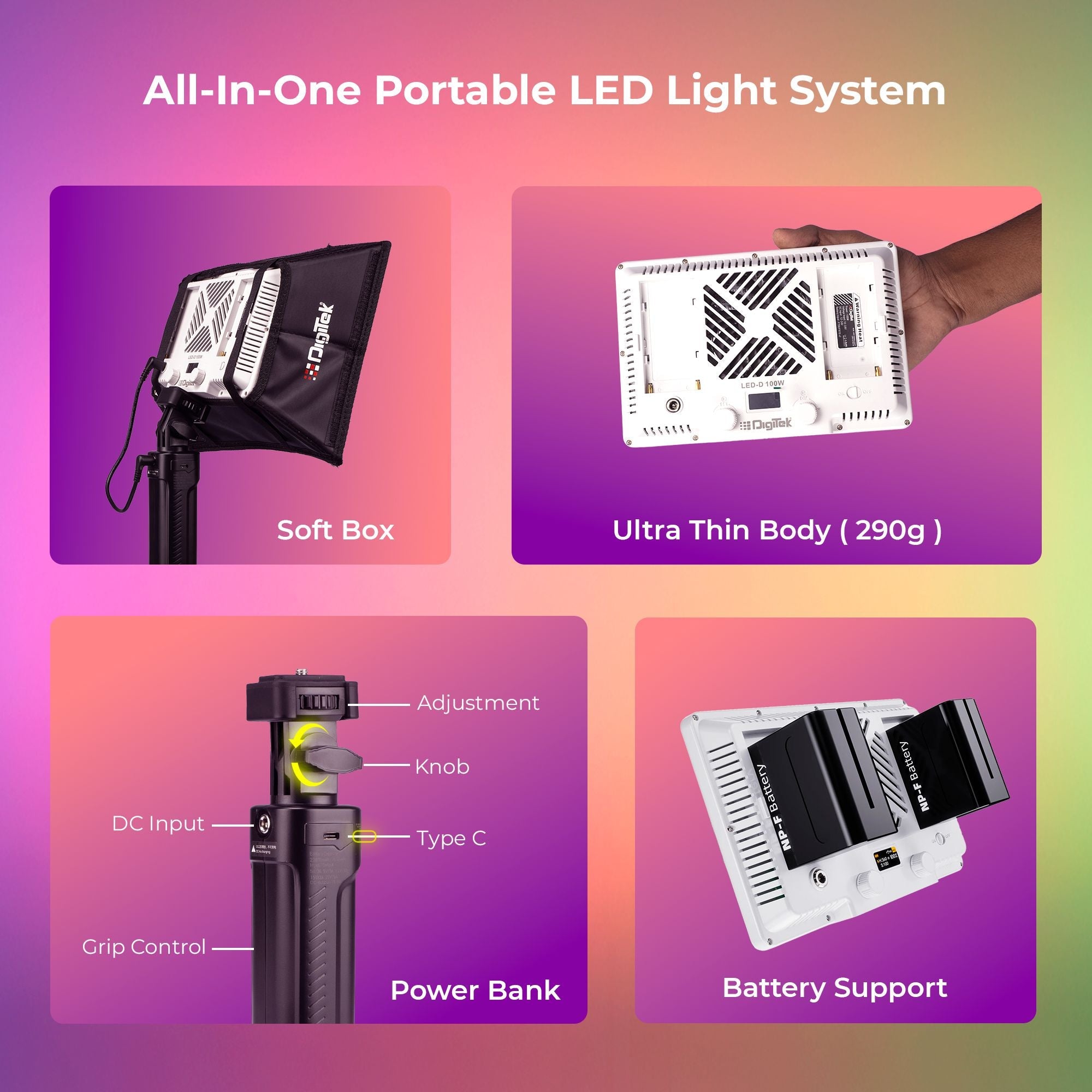Digitek (LED-D100W RGB) 100W RGB LED Video Light with Softbox & Power Bank